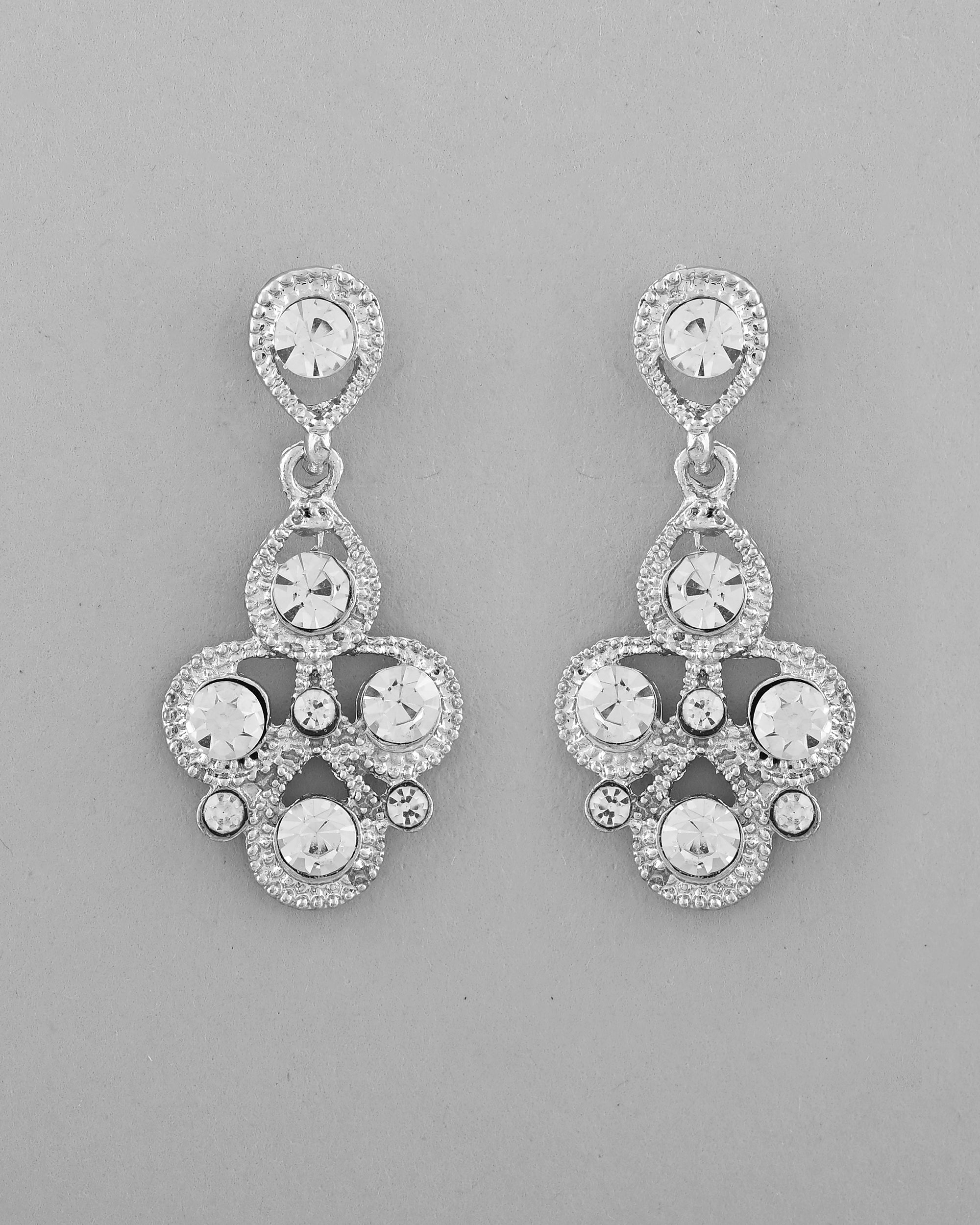 VOJ AD Stone Studded Silver Plated Necklace and Earrings Set | Grocsy
