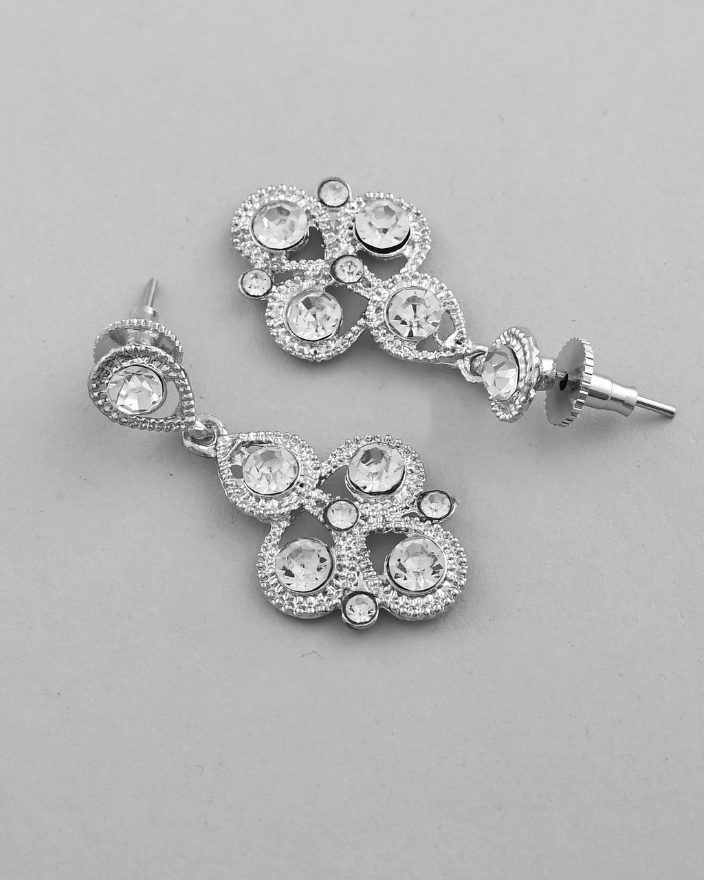 VOJ AD Stone Studded Silver Plated Necklace and Earrings Set | Grocsy