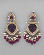 VOJ Gold-Polished Purple Colour Drop And Dangle Statement Earrings