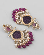 VOJ Gold-Polished Purple Colour Drop And Dangle Statement Earrings