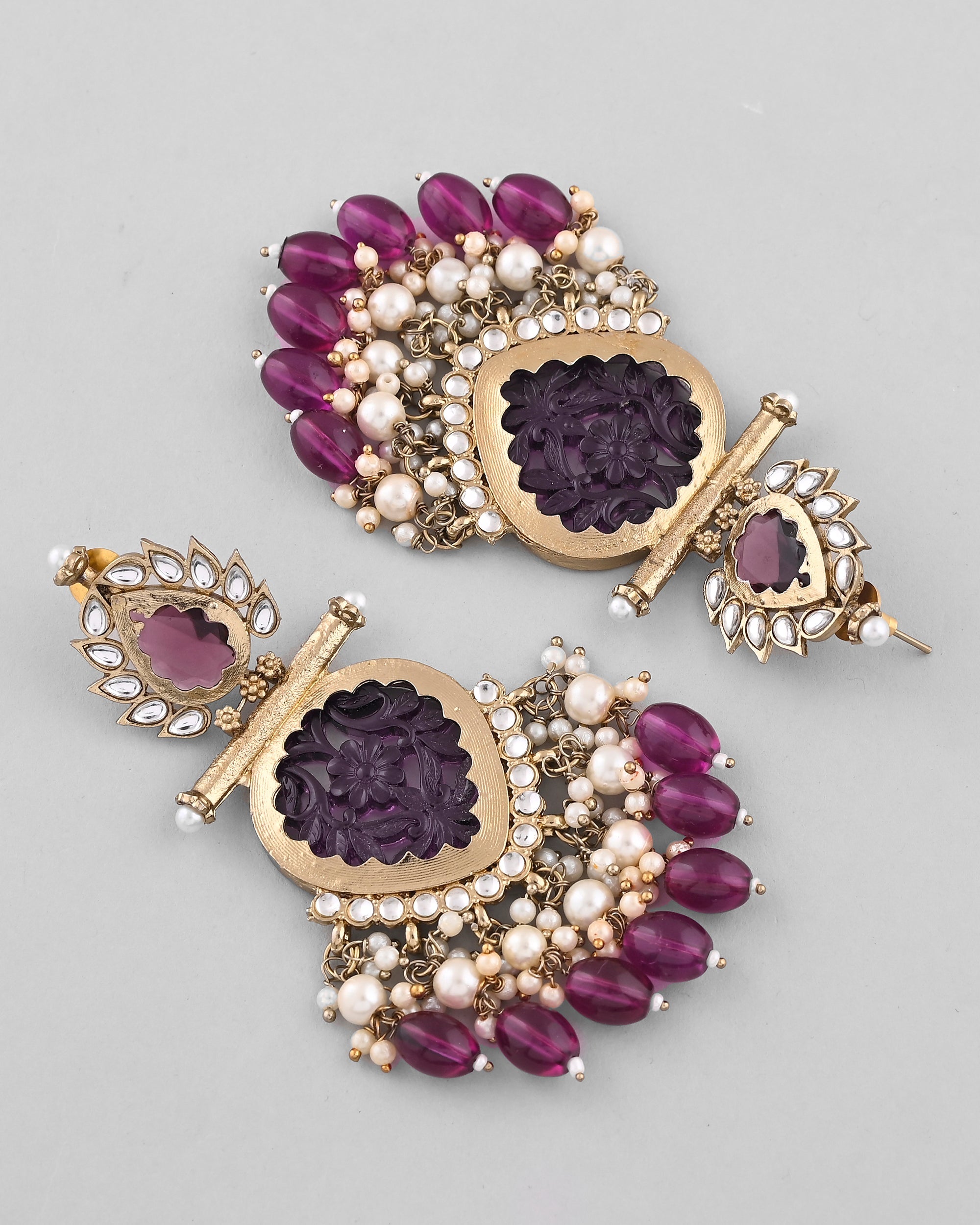 VOJ Gold-Polished Purple Colour Drop And Dangle Statement Earrings