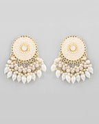 VOJ Gold-Polished White circular Earrings With Pearls