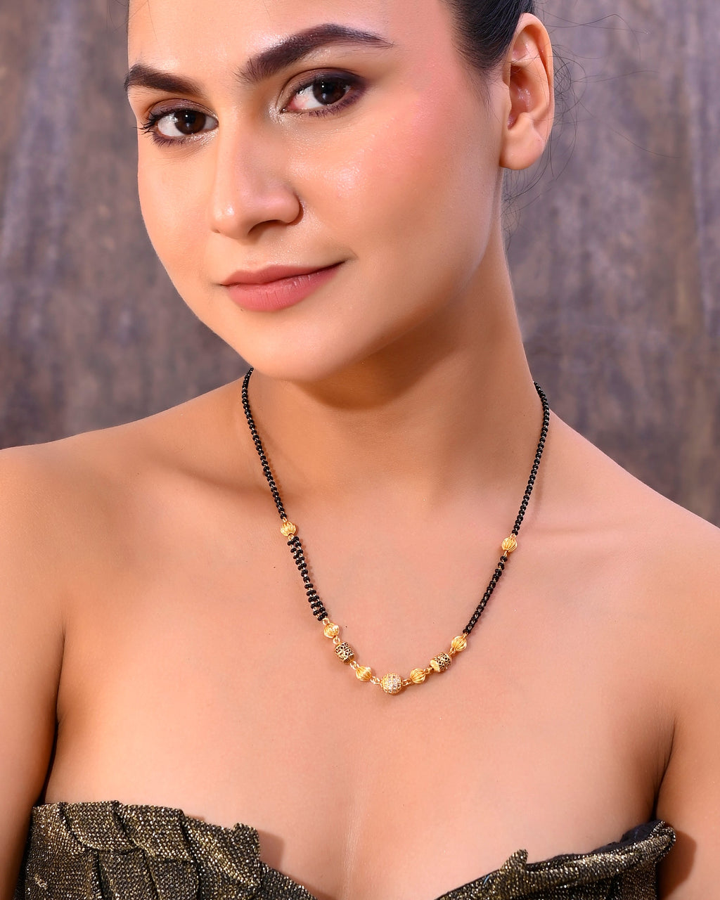 VOJ Gold-Polished Stone Studded Cricular shaped Mangalsutra | Grocsy