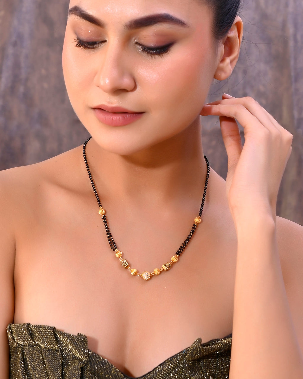 VOJ Gold-Polished Stone Studded Cricular shaped Mangalsutra | Grocsy