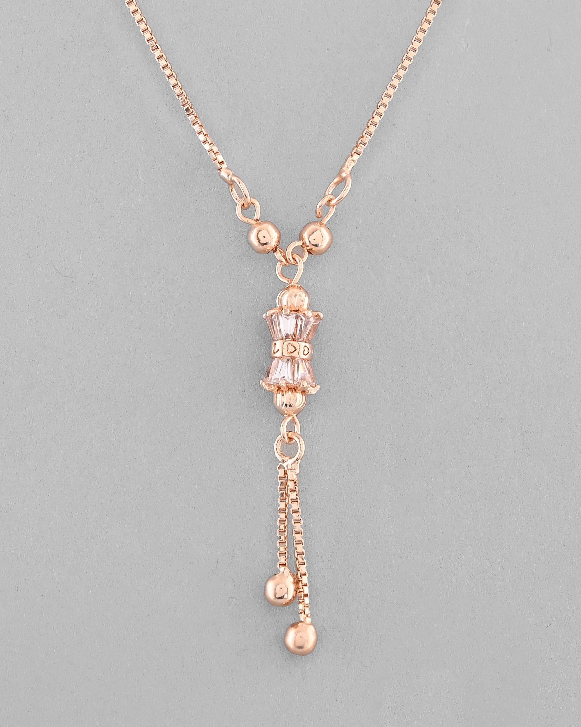 VOJ Rose Gold-Polished AD Stone Studded Chain | Grocsy