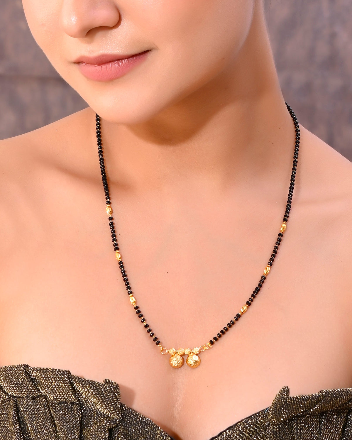 VOJ Gold-Polished Beaded Mangalsutra | Grocsy