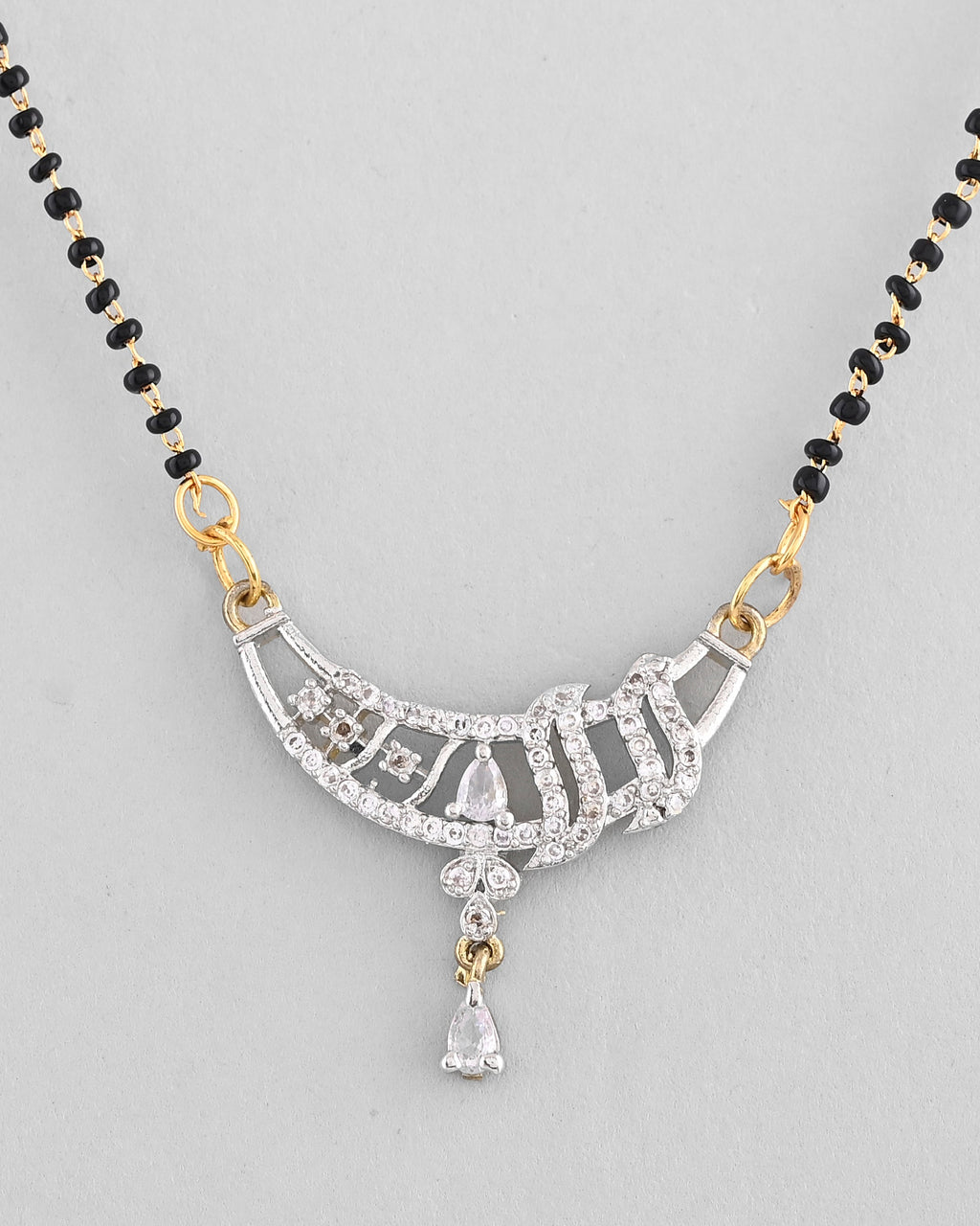 VOJ Silver-Plated AD Stone And Beaded Mangalsutra | Grocsy