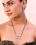 VOJ Silver-Plated Black Beaded & AD Studded Chain Mangalsutra Set | Grocsy