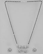 VOJ Silver-Plated Black Beaded & AD Studded Chain Mangalsutra Set | Grocsy