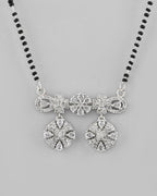VOJ Silver-Plated Black Beaded & AD Studded Chain Mangalsutra Set | Grocsy