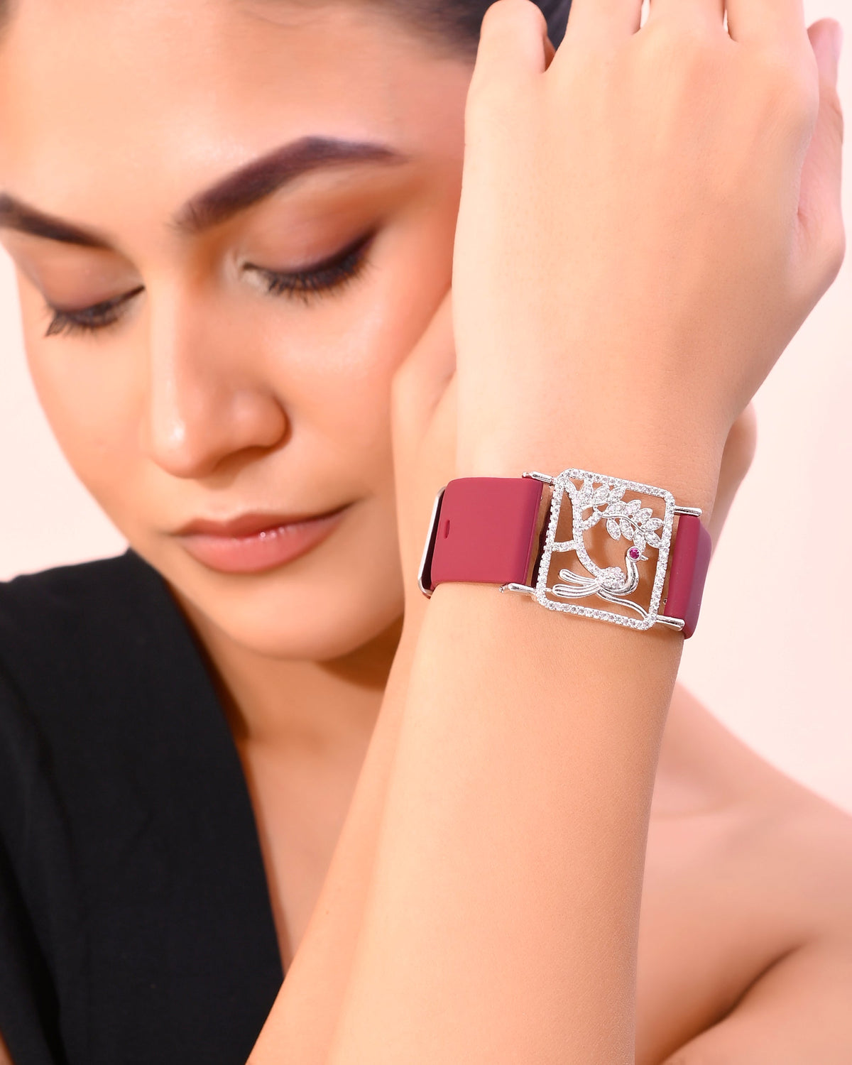 VOJ Silver Plated AD Stone Studded Belt Bracelet | Grocsy