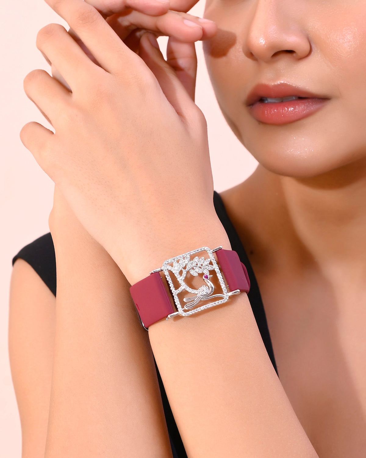 VOJ Silver Plated AD Stone Studded Belt Bracelet | Grocsy
