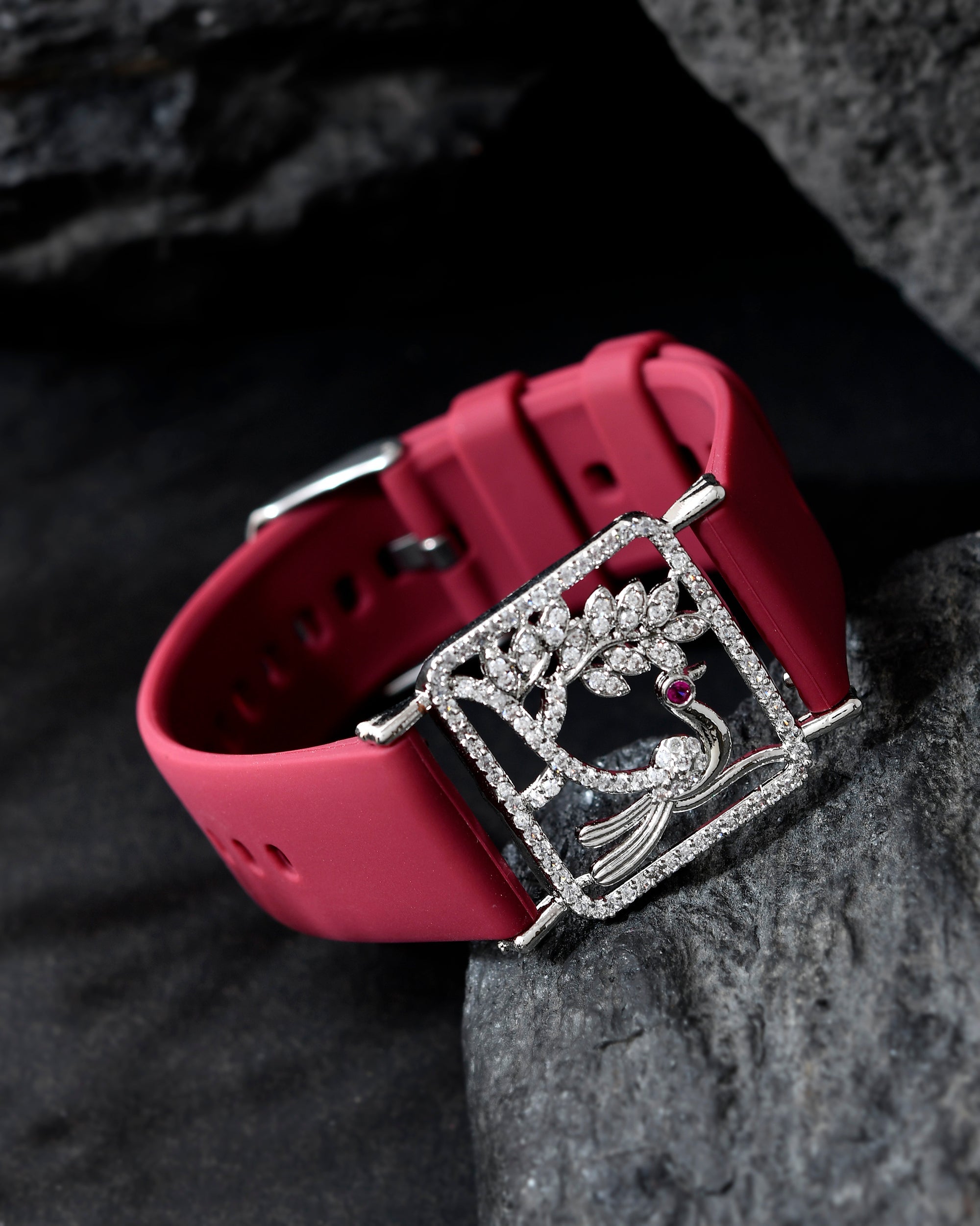 VOJ Silver Plated AD Stone Studded Belt Bracelet | Grocsy