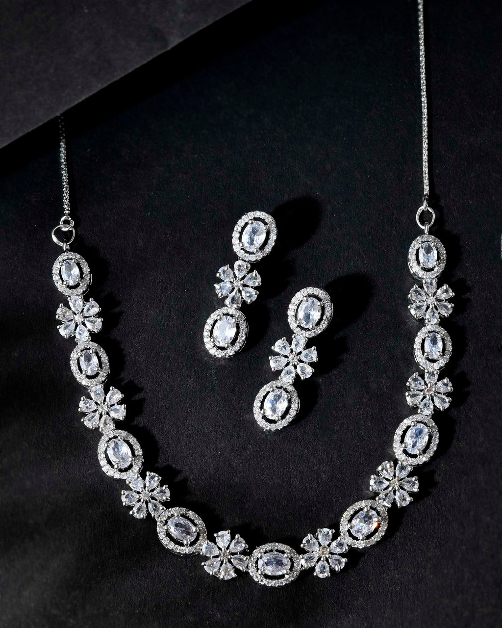 VOJ Silver-Plated AD-Studded Jewellery Set