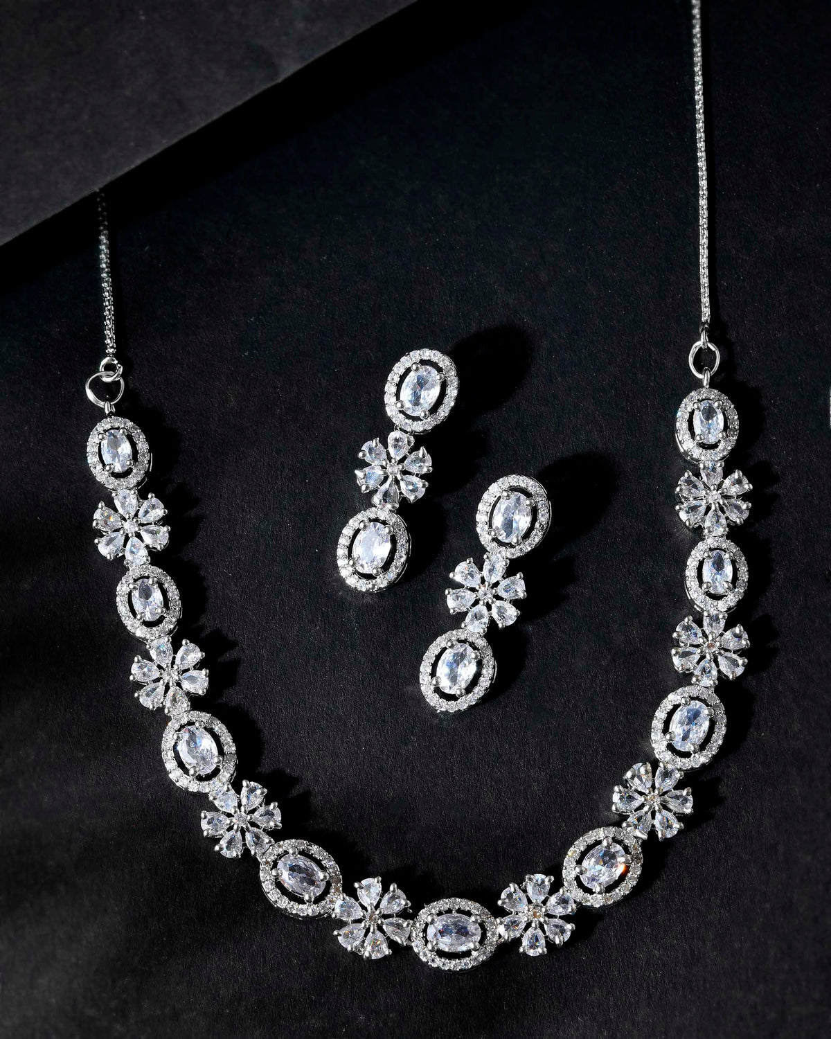VOJ Silver-Plated AD-Studded Jewellery Set