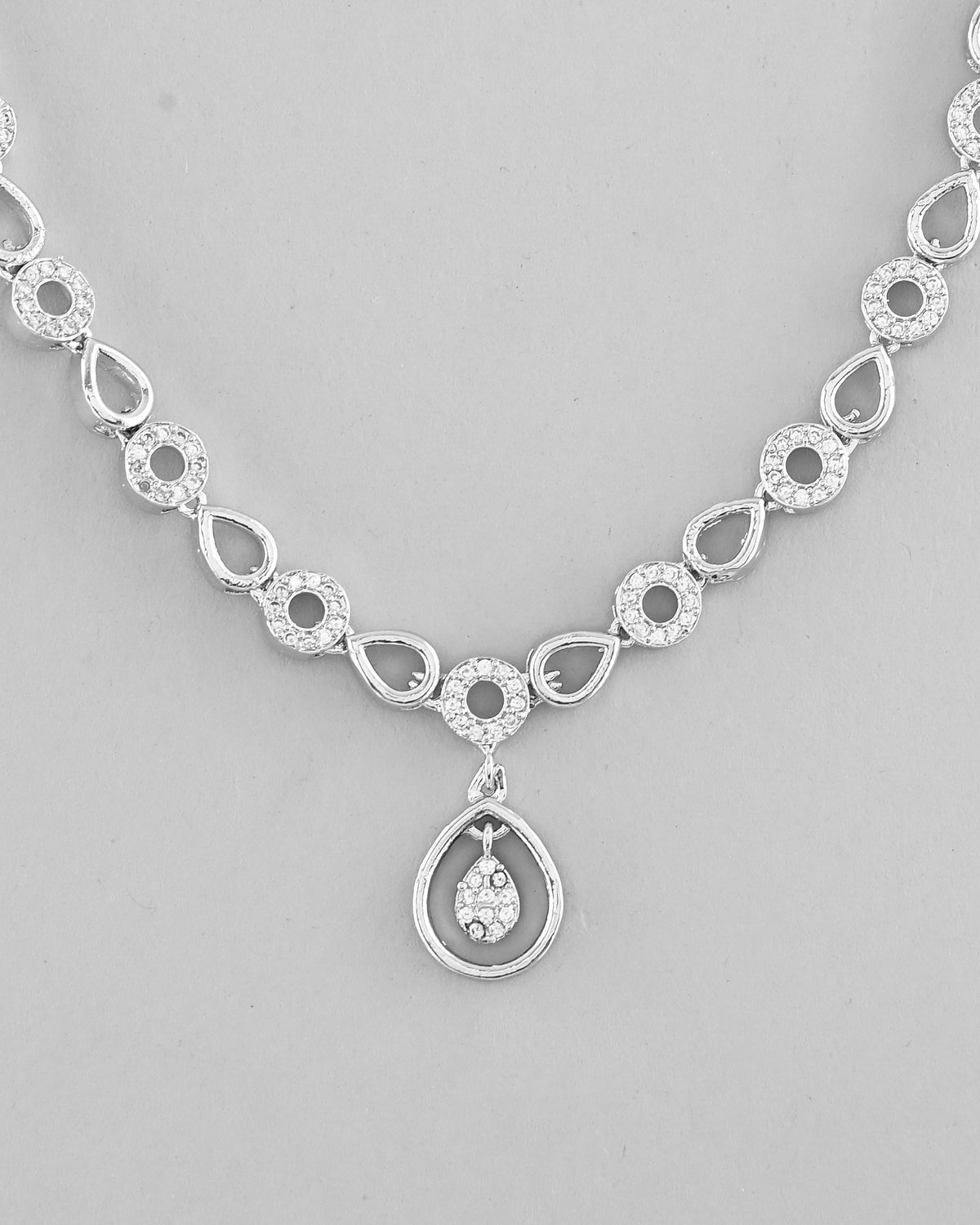 VOJ Silver-Plated AD-Studded Designer Jewellery Set