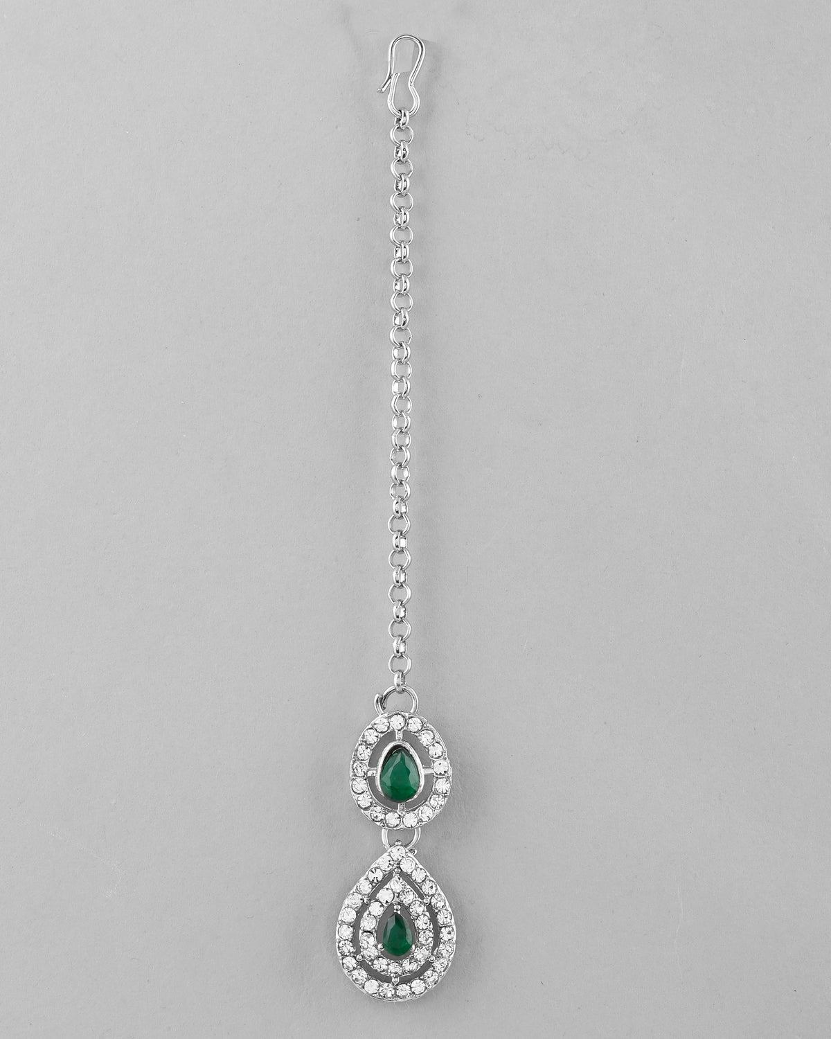 VOJ AD Studded with White and Green Stone Layered Jewellery Set