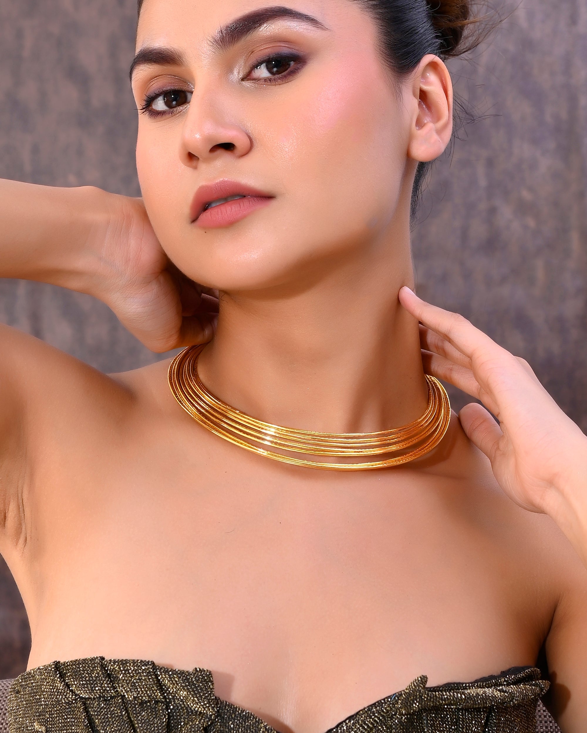 VOJ Gold-Polished Muti Layared Hasli Necklace | Grocsy