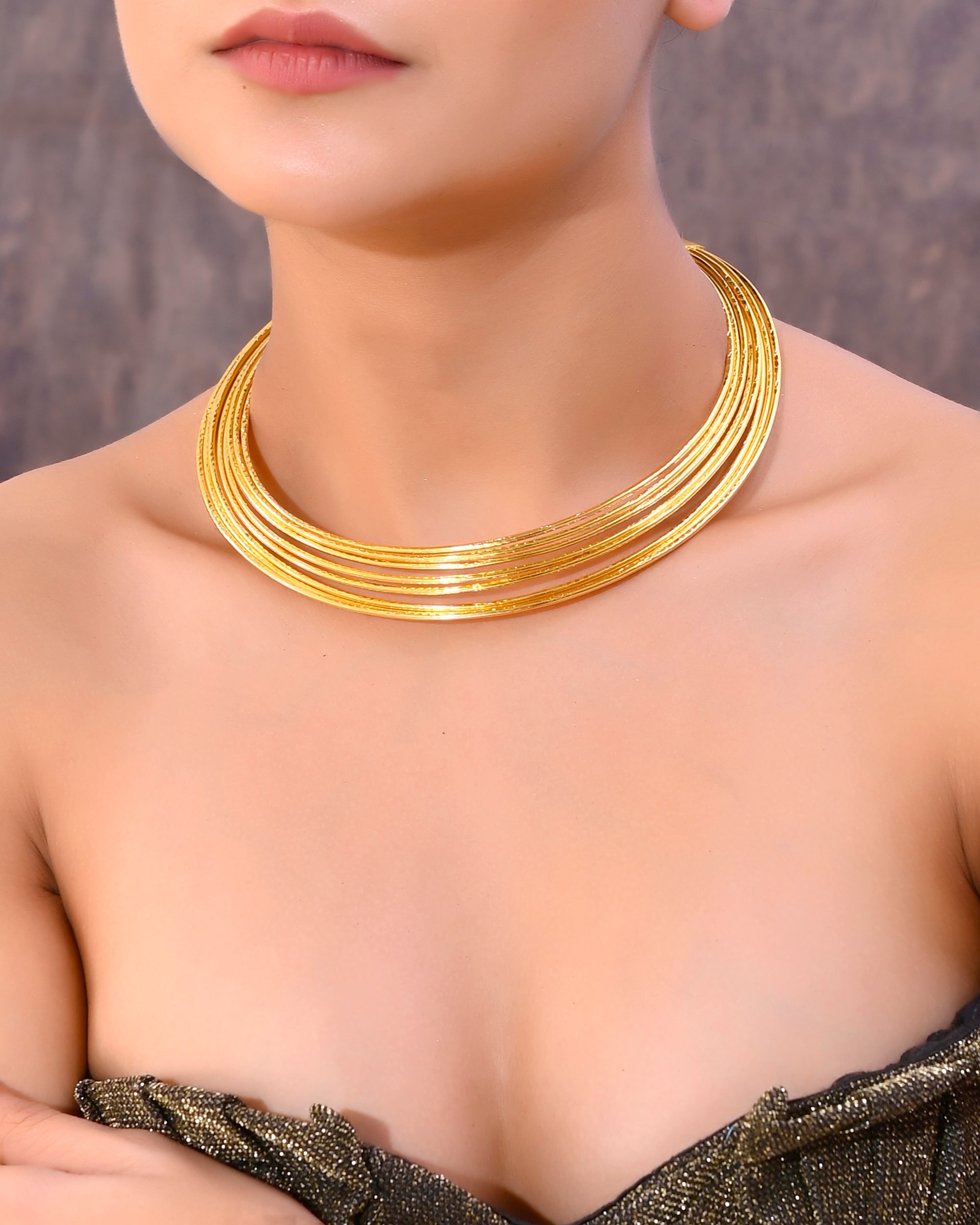 VOJ Gold-Polished Muti Layared Hasli Necklace | Grocsy
