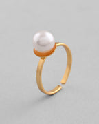 VOJ Gold-Polished One Pearl Ring | Grocsy