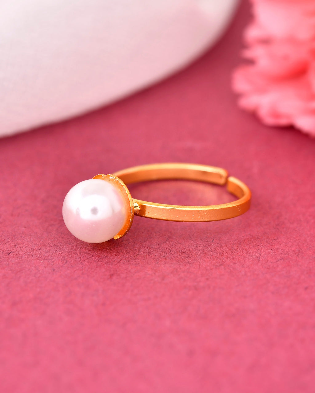 VOJ Gold-Polished One Pearl Ring | Grocsy