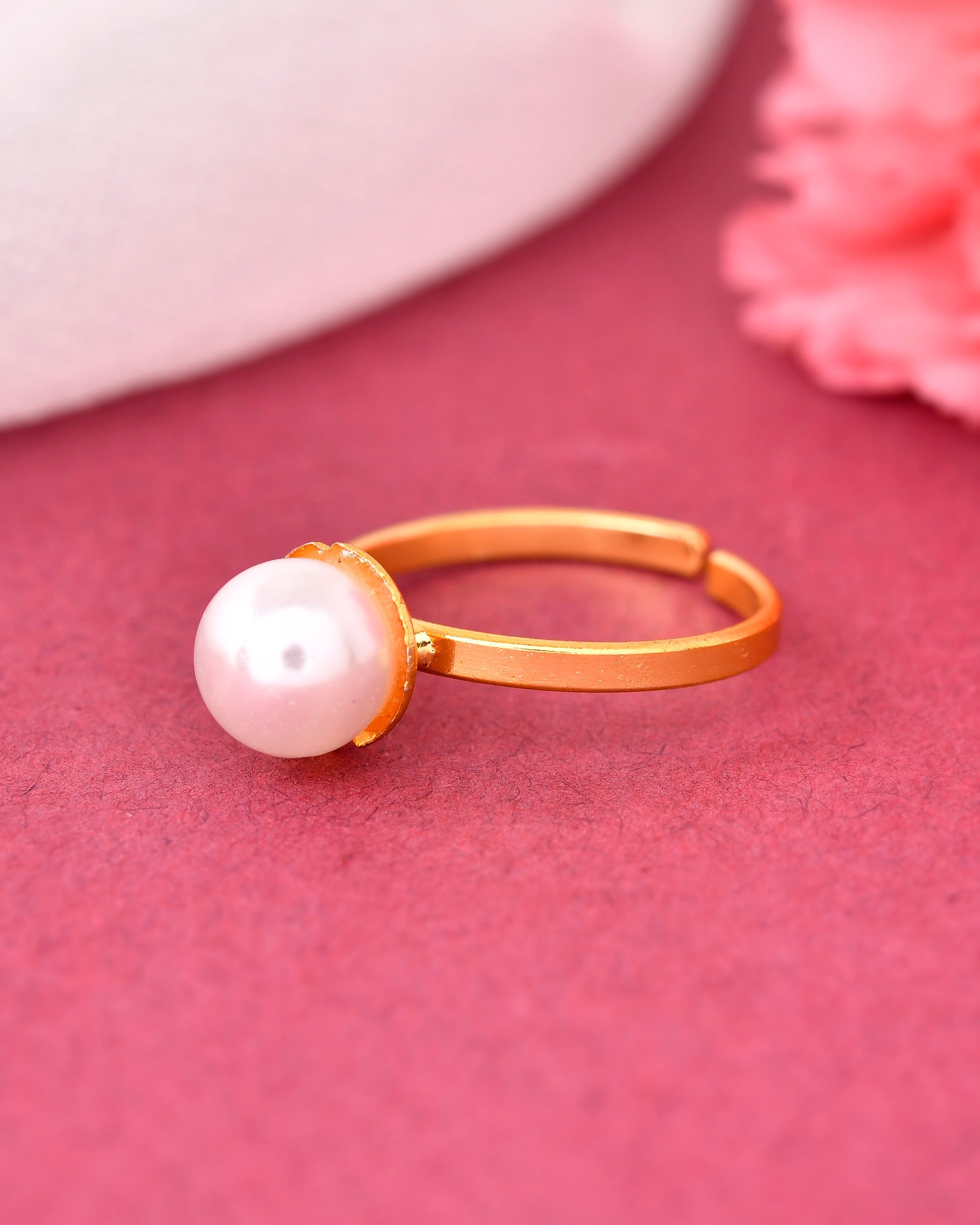 VOJ Gold-Polished One Pearl Ring | Grocsy