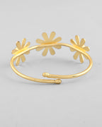 VOJ Gold-Polished with 3 Flower and Pearl Kada Bracelet