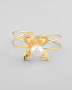 VOJ Gold-Polished Flower Shaped With Pearl In Center Kada Bracelet