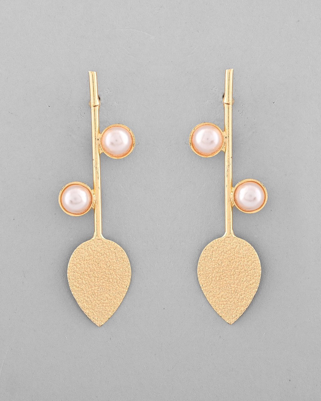 VOJ Gold-Polished Leaf Shaped with Pearl Studded Earrings | Grocsy