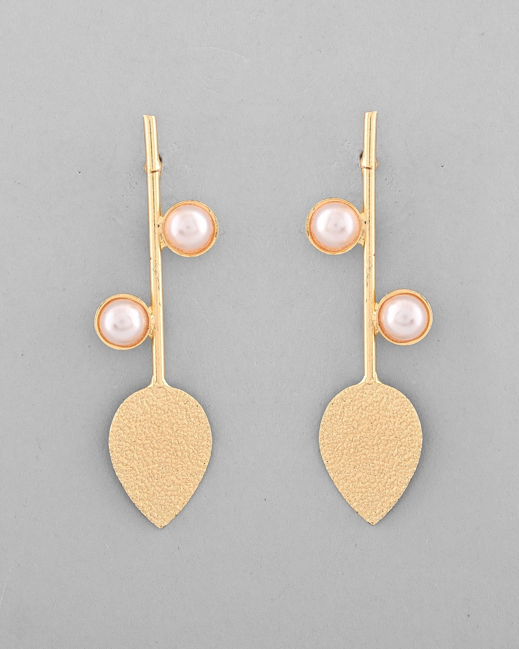 VOJ Gold-Polished Leaf Shaped with Pearl Studded Earrings | Grocsy