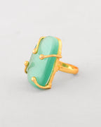 VOJ Gold-Polished Big Green Stone Studded Ring | Grocsy
