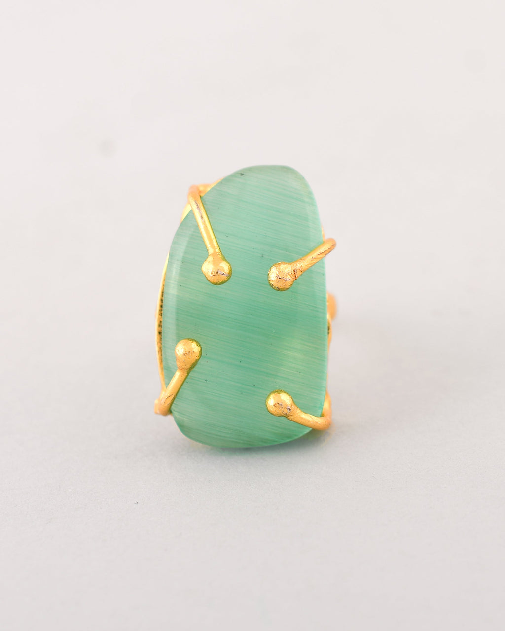VOJ Gold-Polished Big Green Stone Studded Ring | Grocsy