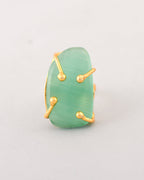 VOJ Gold-Polished Big Green Stone Studded Ring | Grocsy