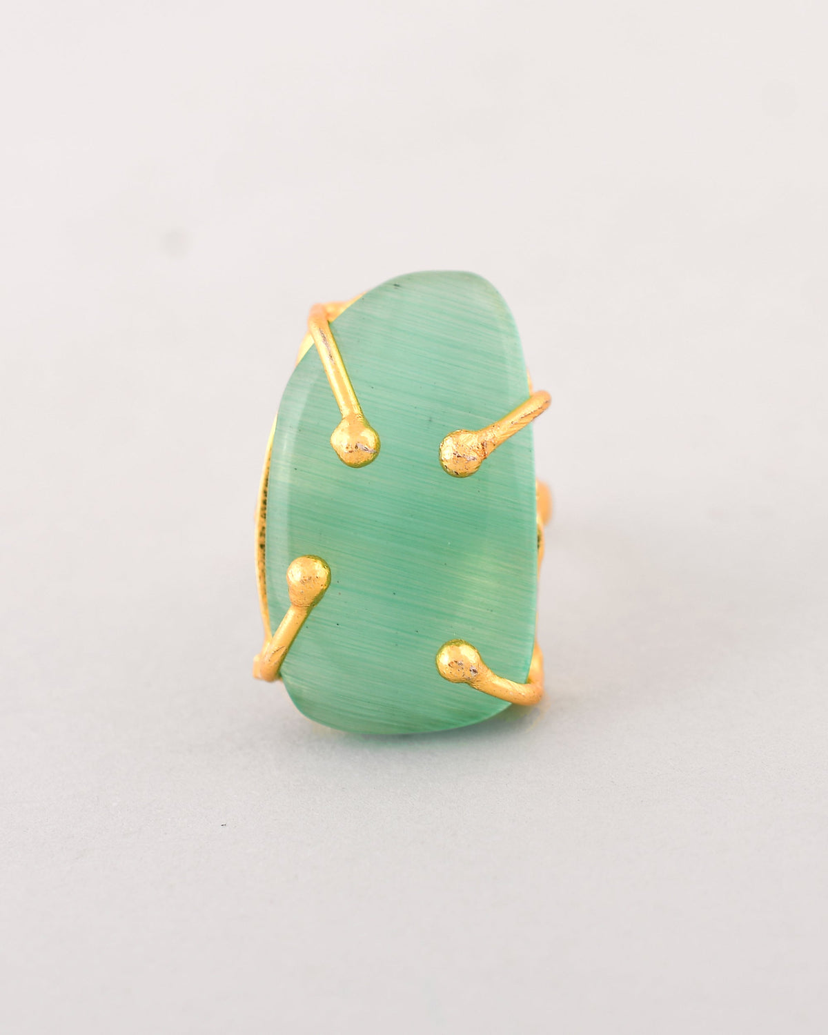 VOJ Gold-Polished Big Green Stone Studded Ring | Grocsy