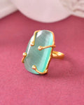 VOJ Gold-Polished Big Green Stone Studded Ring | Grocsy