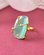 VOJ Gold-Polished Big Green Stone Studded Ring | Grocsy