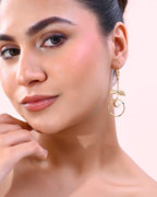 VOJ Gold-Polished White Stone Studded Circular Drop Earrings
