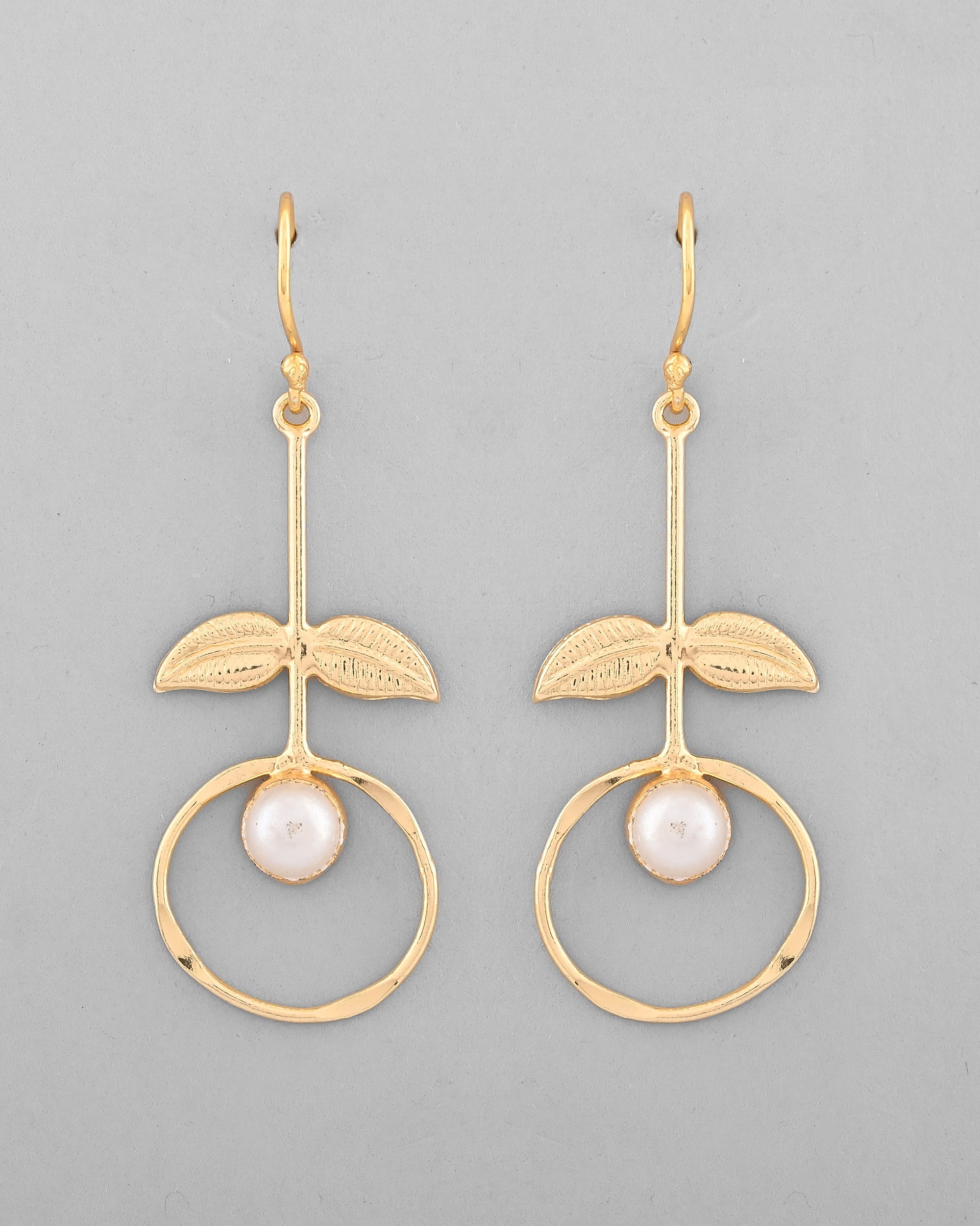 VOJ Gold-Polished White Stone Studded Circular Drop Earrings