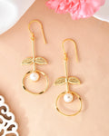 VOJ Gold-Polished White Stone Studded Circular Drop Earrings