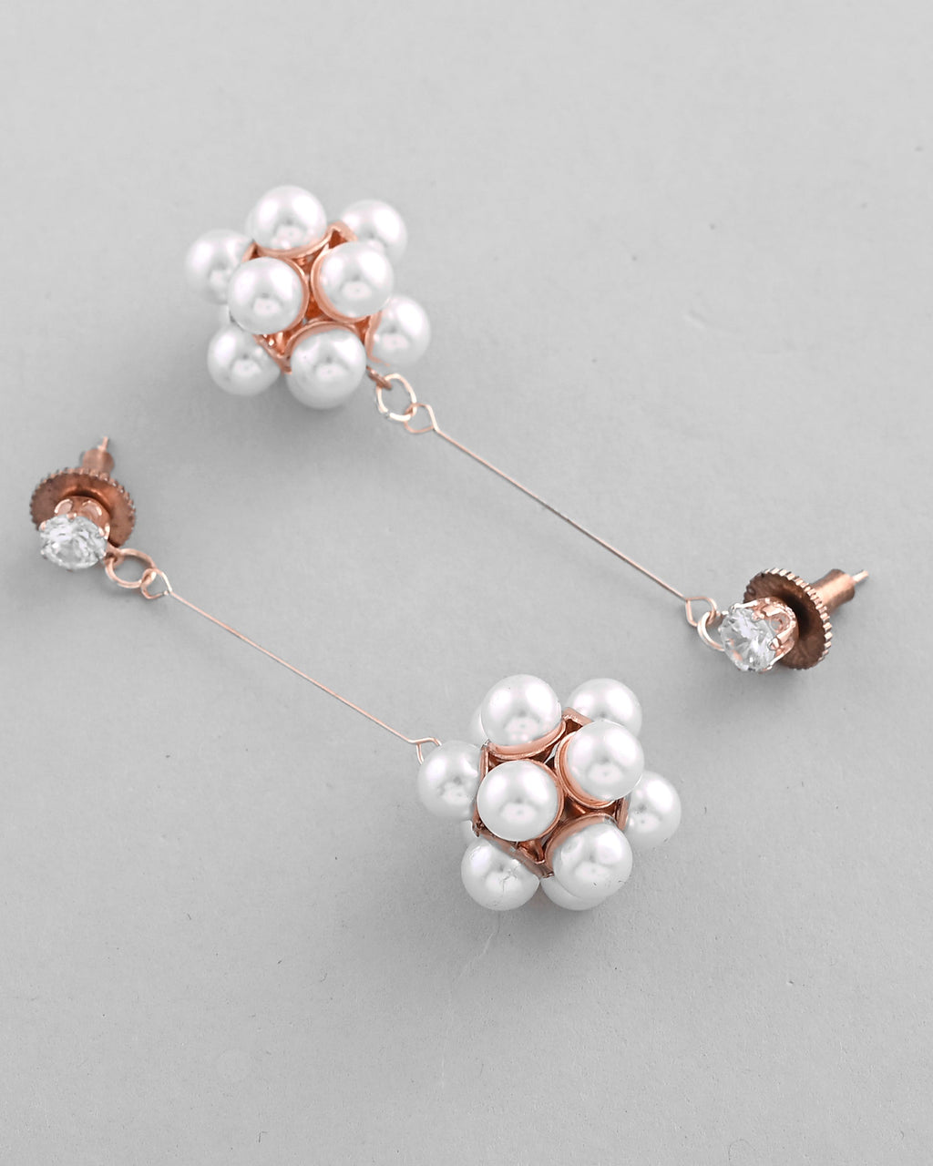 VOJ Rose Gold-Polished Handcrafted Floral Pearl Drop Earrings