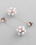 VOJ Rose Gold-Polished Handcrafted Floral Pearl Drop Earrings