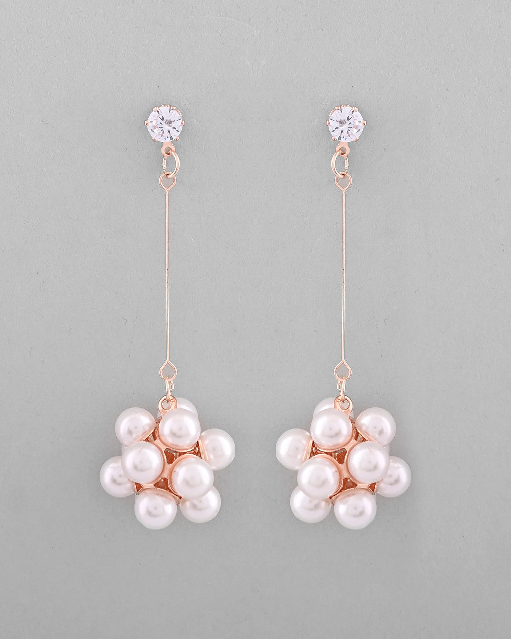 VOJ Rose Gold-Polished Handcrafted Floral Pearl Drop Earrings