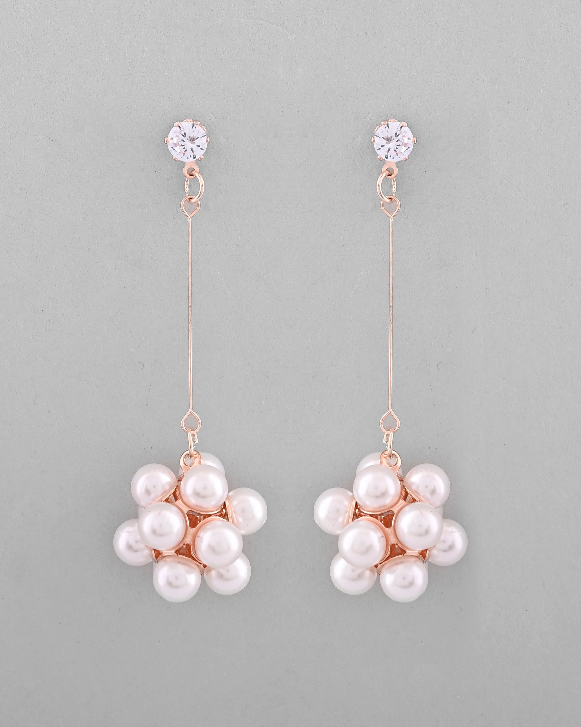 VOJ Rose Gold-Polished Handcrafted Floral Pearl Drop Earrings