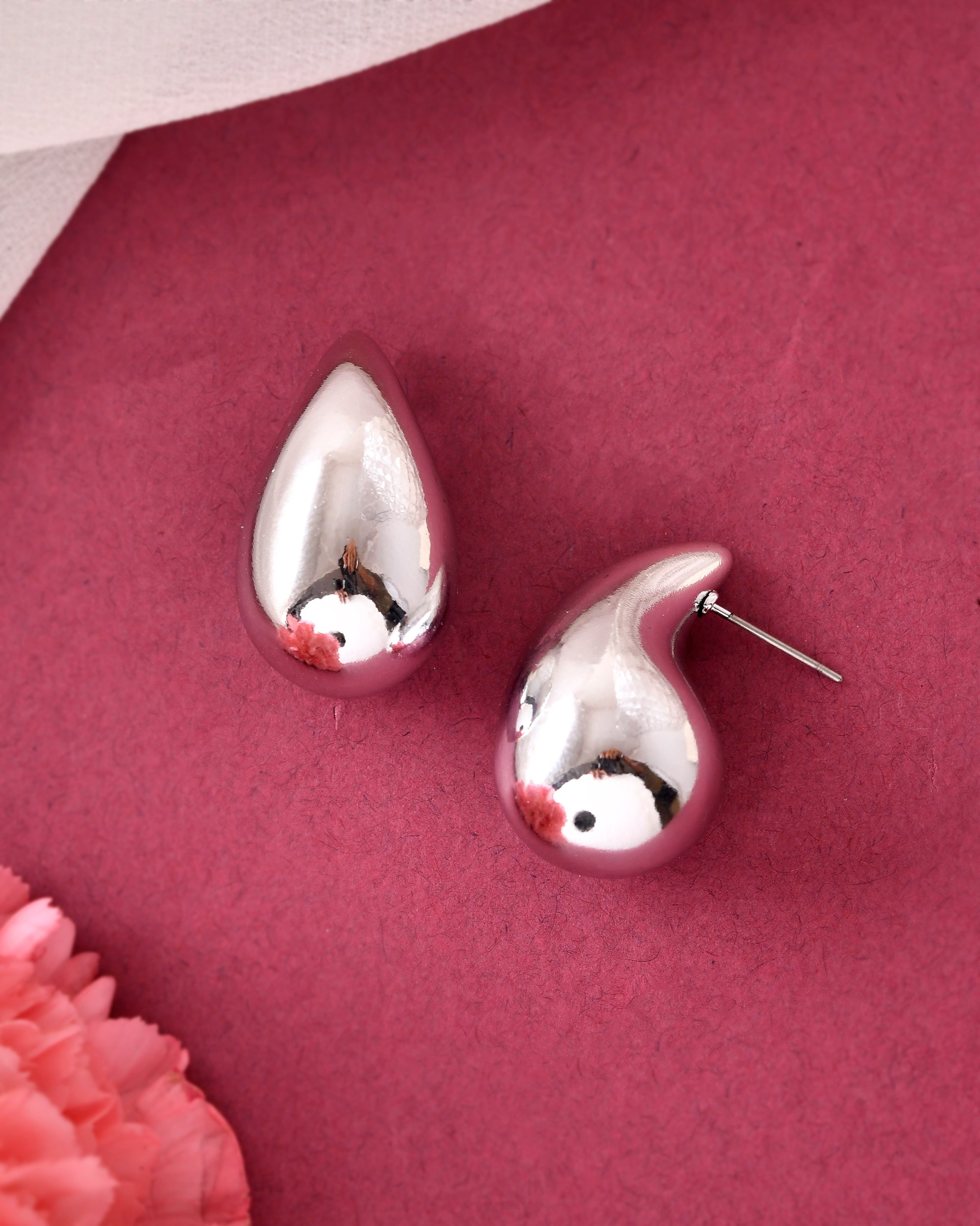 VOJ Silver Plated Teardrop-Shaped Stud Earrings