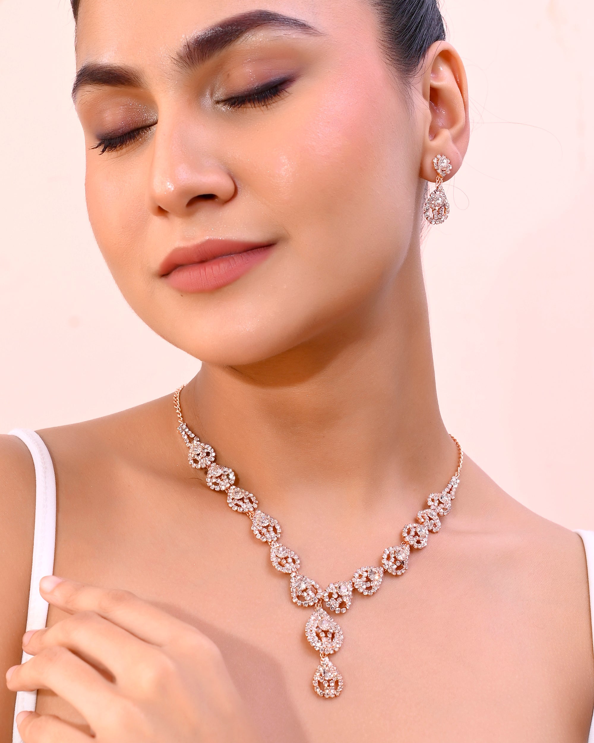 VOJ CZ Stone Studded Gold-Polished Jewellery Set | Grocsy
