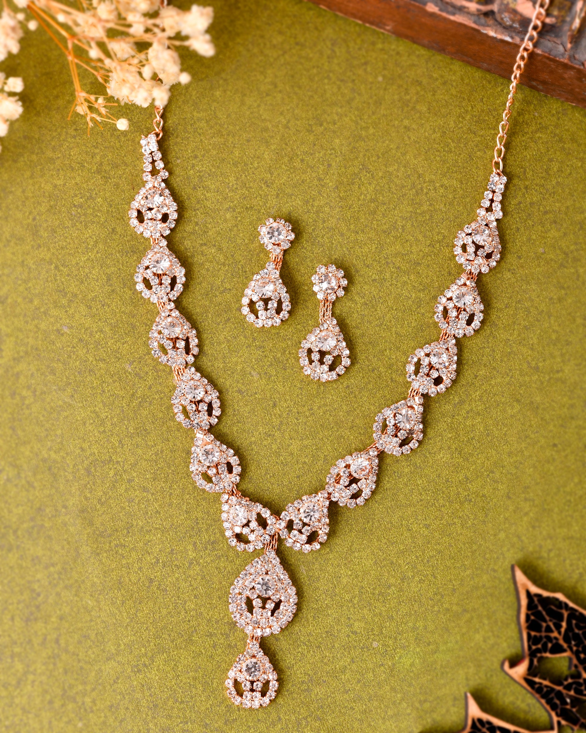 VOJ CZ Stone Studded Gold-Polished Jewellery Set | Grocsy