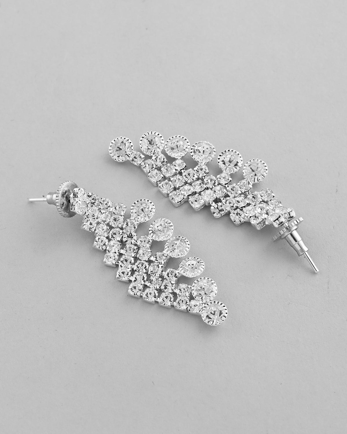 VOJ AD Stone Studded Silver Plated Necklace With Drop Earrings Set