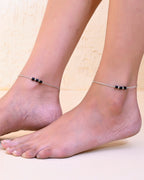 VOJ Set Of 2 Silver Plated With Black Beads Anklet | Grocsy