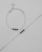 VOJ Set Of 2 Silver Plated With Black Beads Anklet | Grocsy