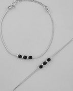 VOJ Set Of 2 Silver Plated With Black Beads Anklet | Grocsy
